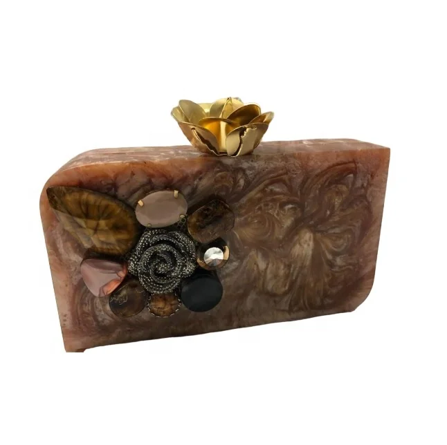Very Beautiful Hot Selling Handcrafted Ladies Resin Rhinestone Clutch