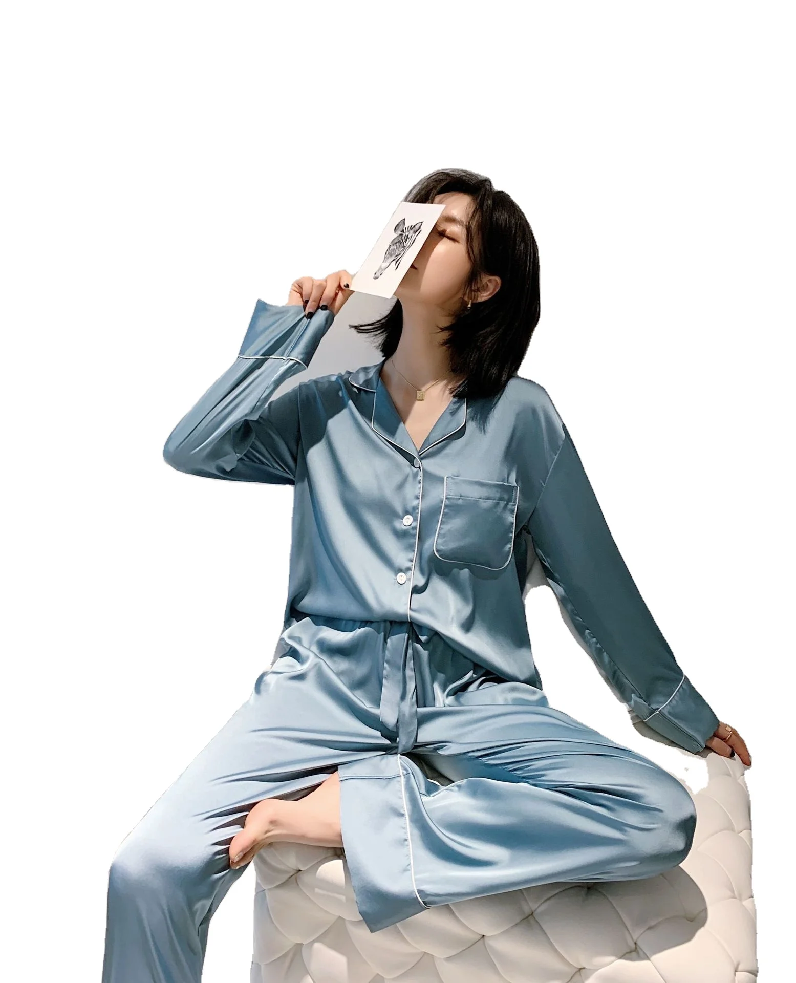 Sleepwear Supplier Satin Pajamas Women Long Sleeve Pyjamas Sleep Wear Sexy Women Polyester / Cotton Custom Private Label Fleece2