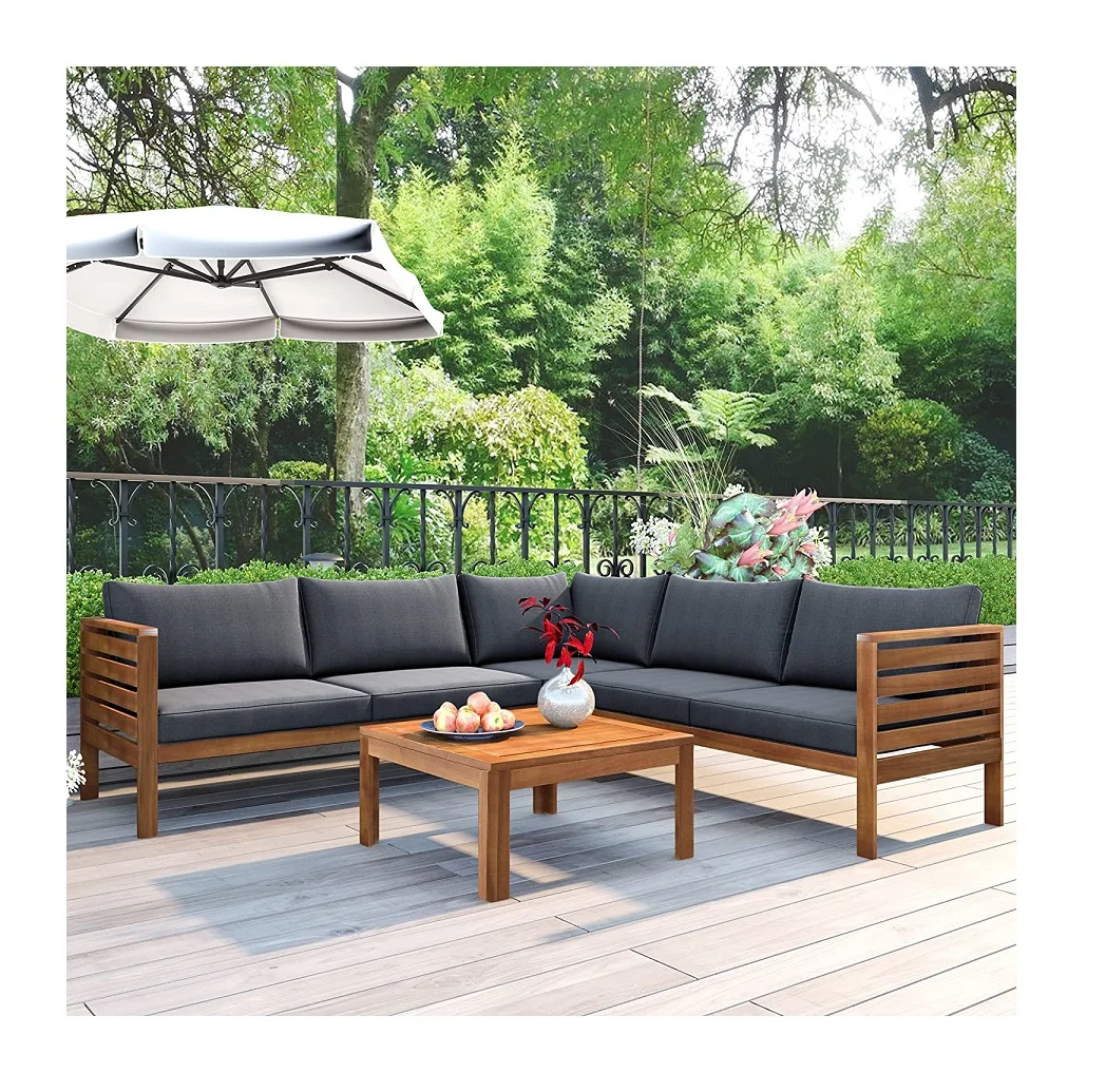 Corner Sofa Set  Patio Furniture Sets   Outdoor Sofa Set  Seating Group with Cushions  Garden Poolside L Shape Furniture