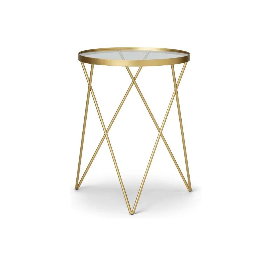 Gold Metal Glass Side Table, Small Round Coffee End Bedside Table Nightstand for Living Room, Kitchen, Bedroom, Office,