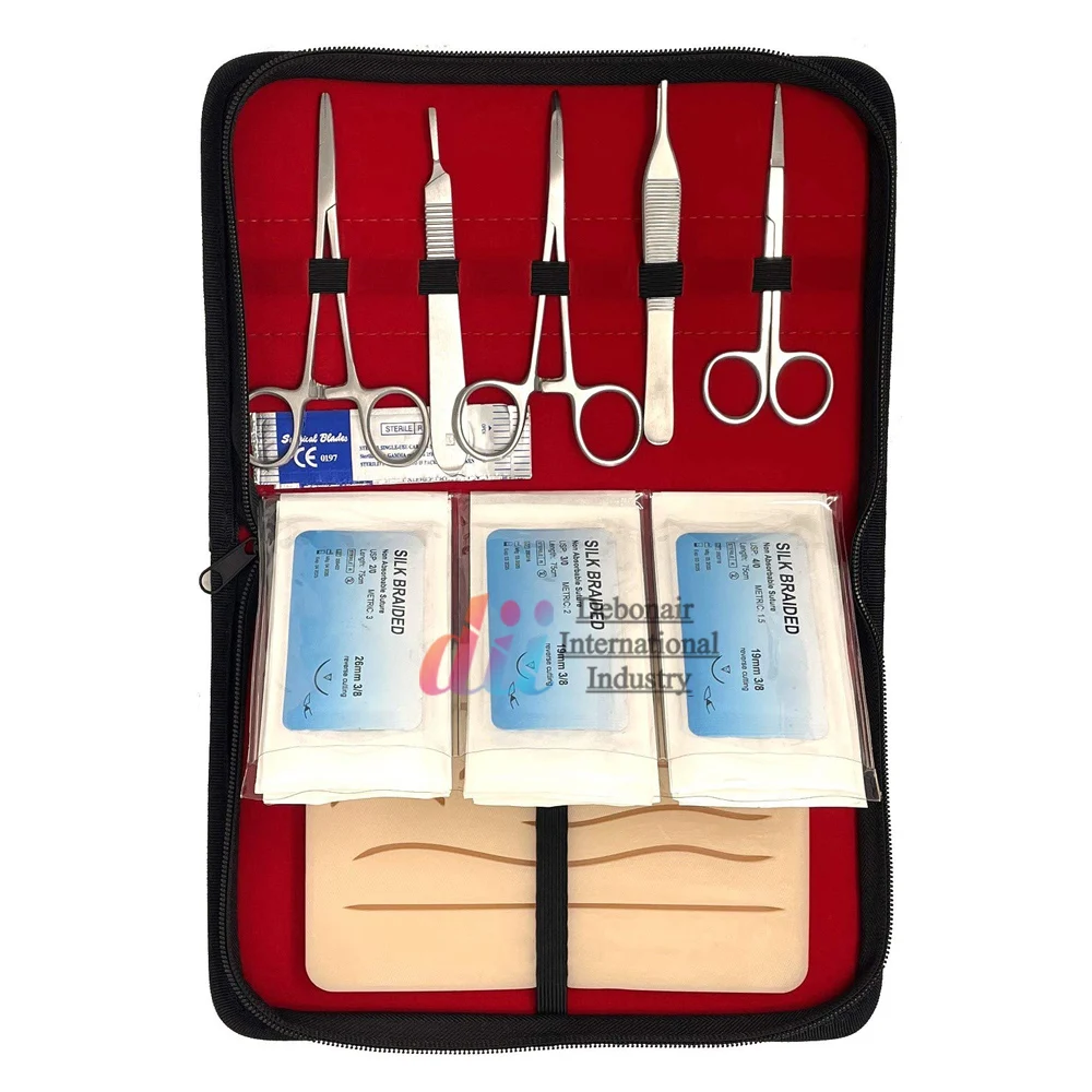 Suture Practice Kit for Medical Student Suture Training Include Upgrade Suture Pad with 14 Pre-Cut Wounds & Surgical Tools, CE
