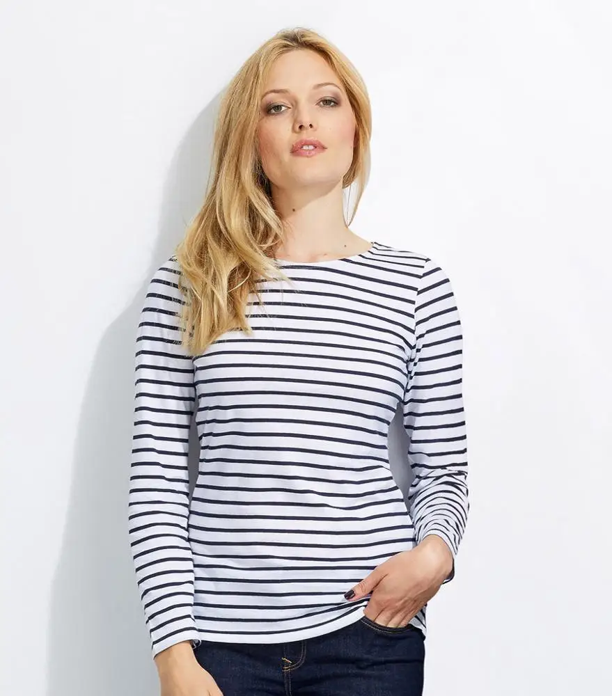 Ladies T Shirt Women Striped Shirt long Sleeve Tops Crewneck T Shirt Basic Tees Comfort Super soft Cotton Crew Neck T-Shirt