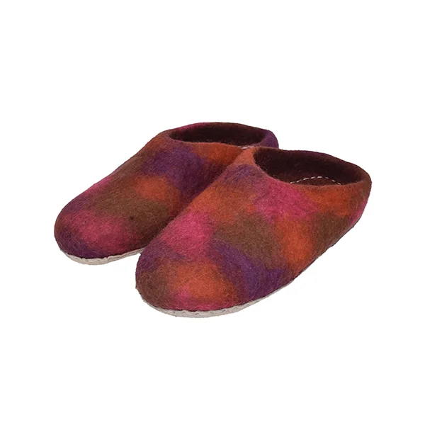 Felted Hand Made Slipper Tie Die Fair Made Shoes Style/ 100% Woolen Custom Wool GENUINE Leather Warm Slippers Happy Women NP