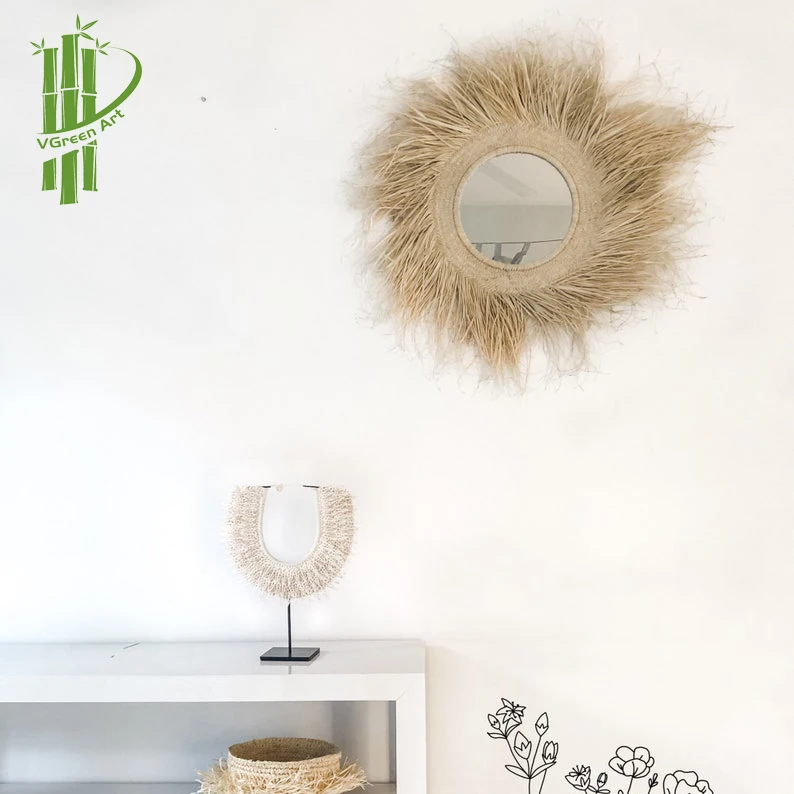 Wholesale Vanity Mirror Home Decor Flower Round Rattan Framed Mirror Decorative Wall Mirror for Home Hotel Restaurant Cafes