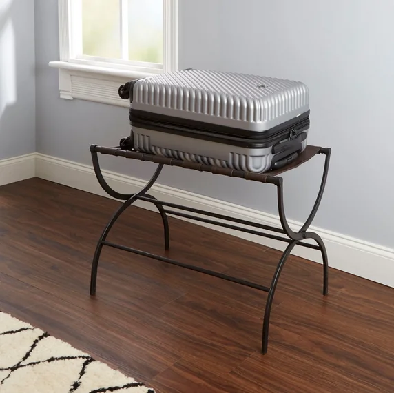 Hotel Bedroom Furniture Suitcase Stand Rack Heavy Duty Modern Baggage Holder Folding Luggage Rack in Iron Black Finishing Usable