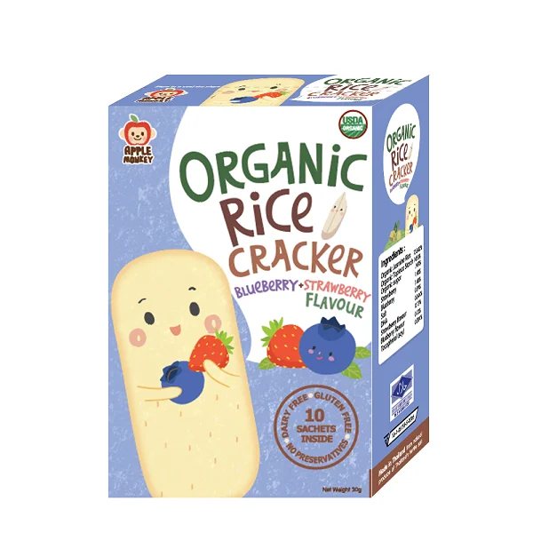 
Gluten Free Baby Food 100% Organic Blueberry & Strawberry Rice Cracker Baked Snacks 
