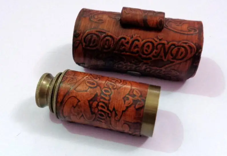 Vintage Antique Leather Case Brass Telescope Nautical Pirate Spyglass Beautiful Hiking Nautical Brass Telescope With Wooden Box