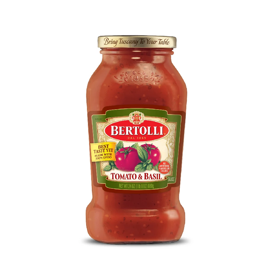 Bertolli Tomato & Basil Red Pasta Sauce Made With 100% Extra Virgin Olive Oil (24 Oz x 6 Units) Product of USA