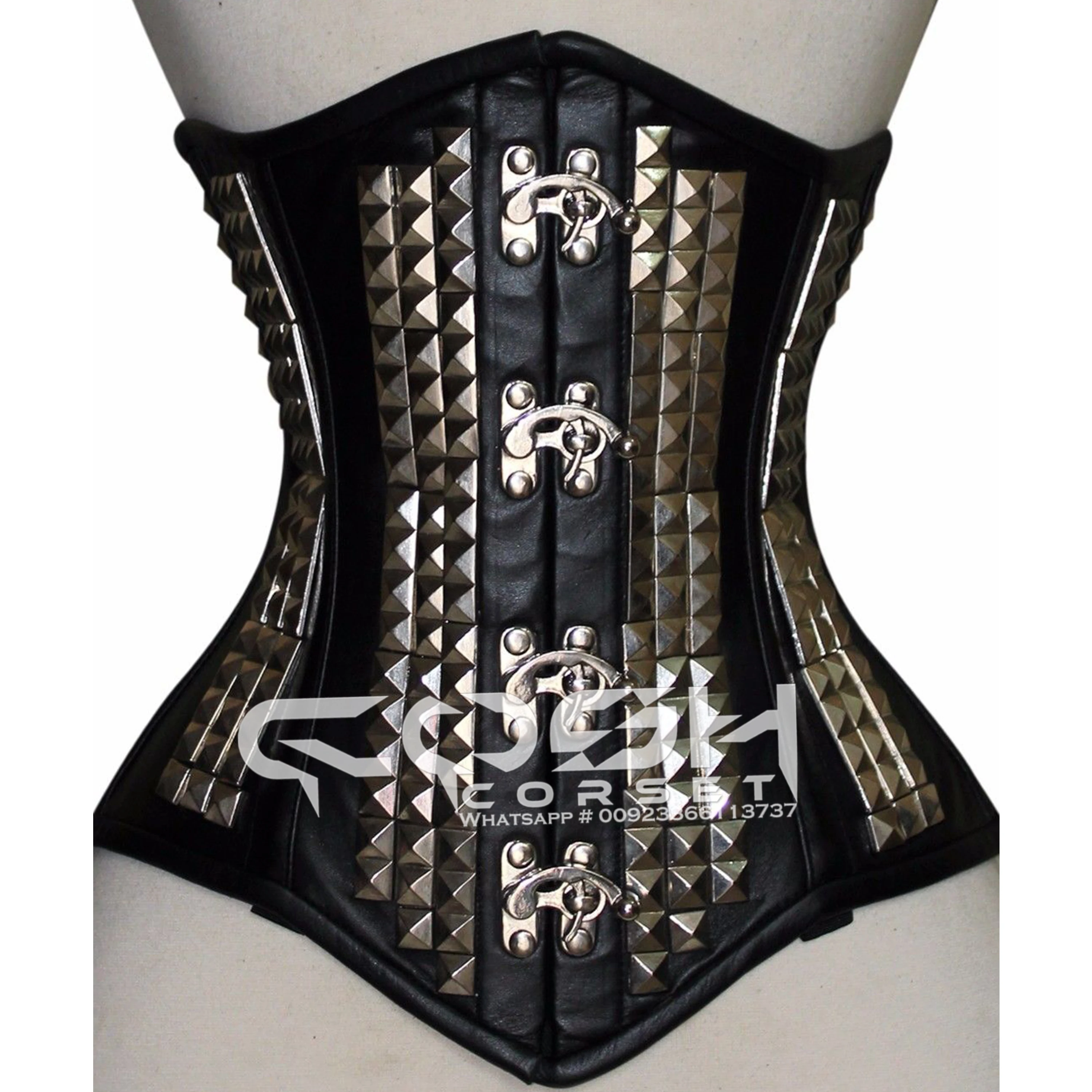 COSH CORSET Black Leather Gothic Steampunk Underbust Steelboned Extreme Curvy Burlesque Fetish Corset Bustier With Studs Overly