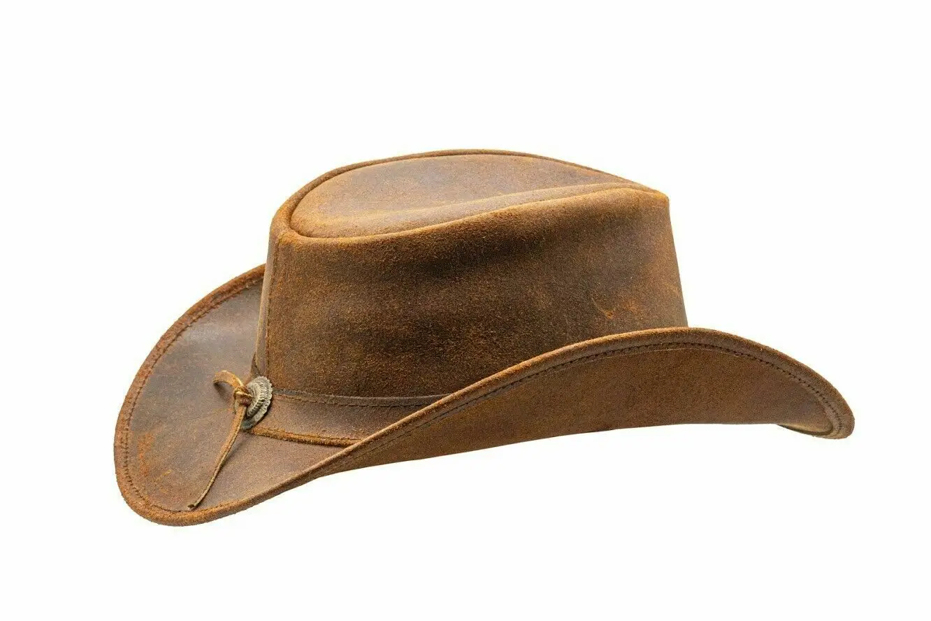 Shapeable Outback hat Style Suede Leather Cowboy Old Style hat for Men and Women Western Wide Brim Vintage