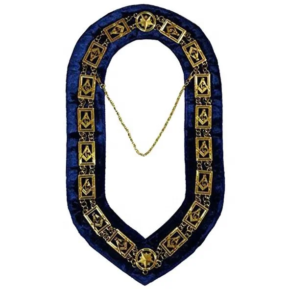 Regalia Masonic Compass Square Order of the Eastern Star OES Chain Collar /Gold On Blue