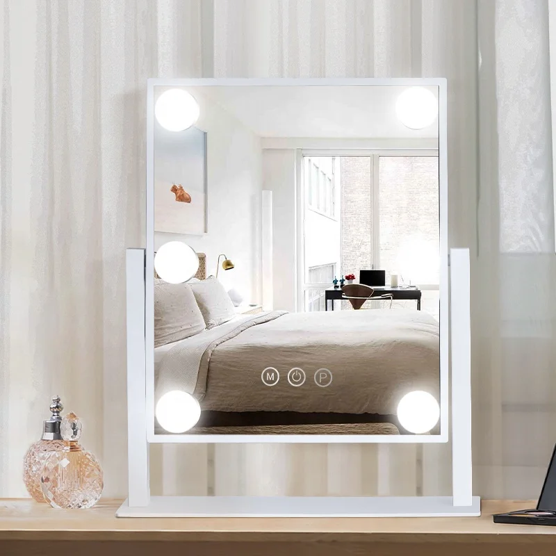 6 Bulbs LED Lighted Makeup Table 360 Degree Rotation Vanity frameless hollywood makeup mirror