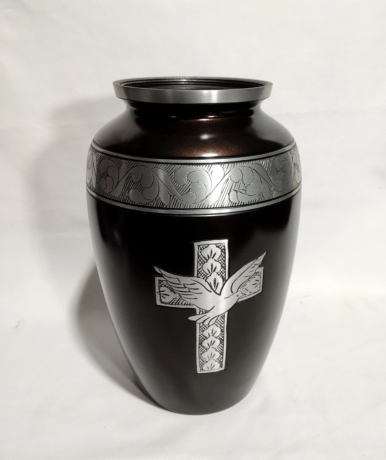 Crucifix Engraving Cremation Urn Handmade Aluminum Casted Engraved Funeral Adult Cremation Urn By The Muse Inc