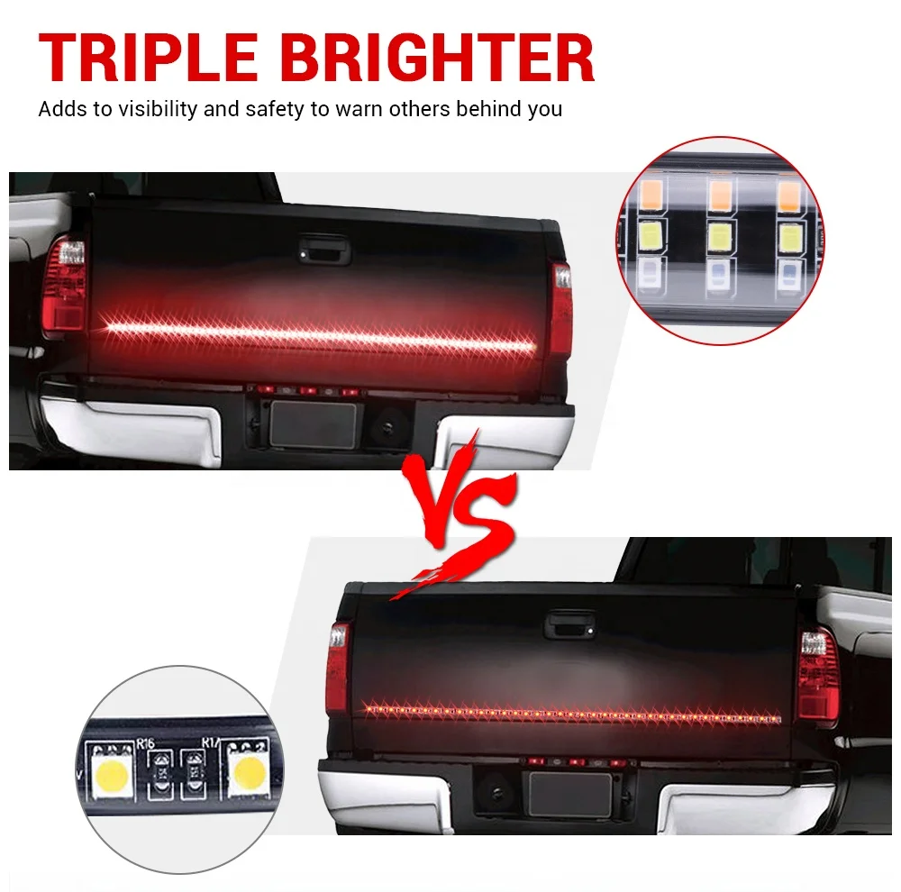 MICTUNING Waterproof Aluminum Gradient Ramp Strip Light Triple Row Tailgate Light Bar for Pickup Truck