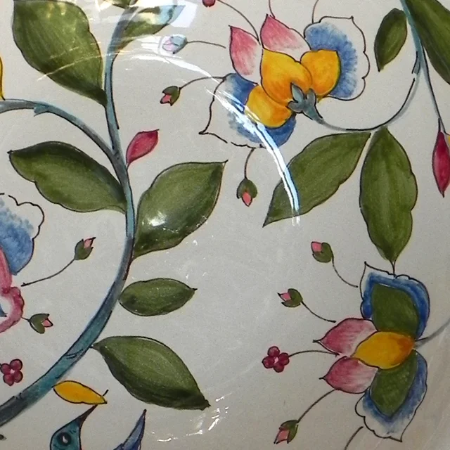 32CM / 12.6IN CERAMIC ROUND BOWL WITH BIRD AND FLOWER HANDMADE IN ITALY