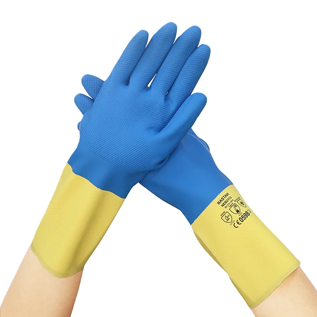 European standard EN cert neoprene blended natural rubber latex gloves for car tyre manufacturing machinist roofing tiling usage