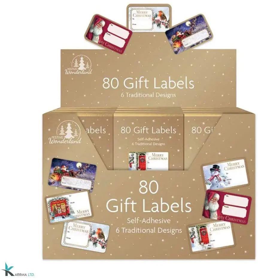 Amazing Christmas Gold 80 Gift Label Stickers Self Adhesive and Unique 6 Different Design Christmas Gift Label Stickers