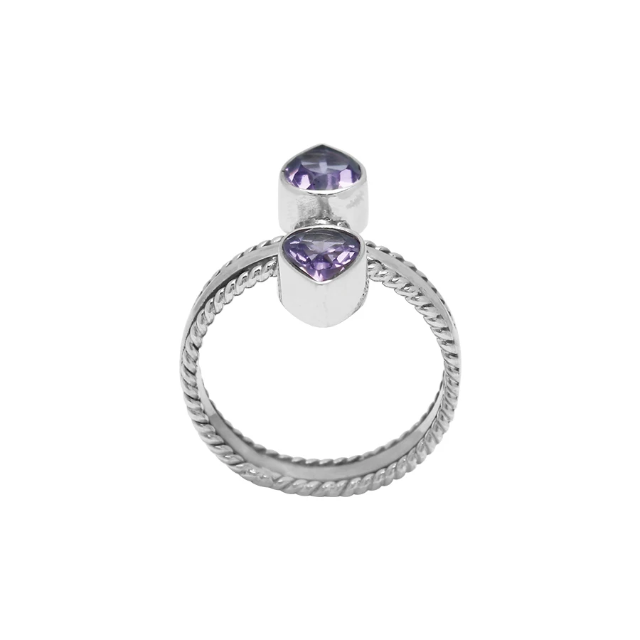 Bali 925 Sterling Silver Double Amethyst Pear Shaped with Twisted Wire