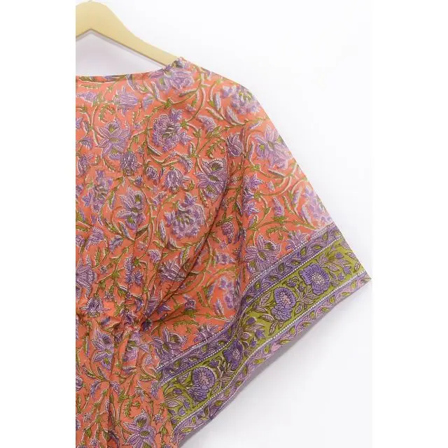 Халат женский с цветочным принтом короткая хлопковая туника-макси пересекающимися рукавами пикантная пляжная одежда для сна