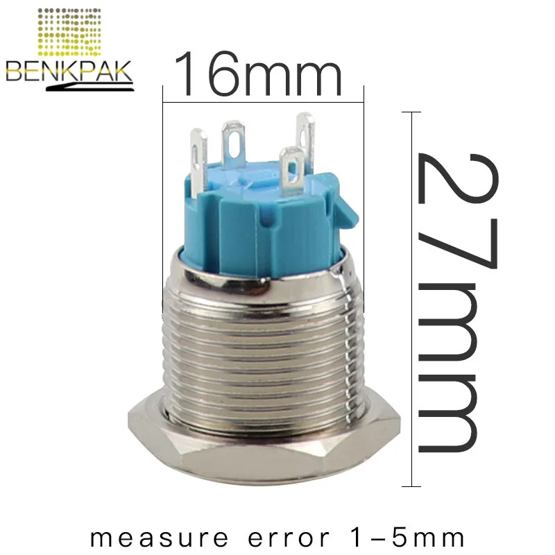 16 мм самоблокирующийся металлический переключатель водонепроницаемый светодиодный 4pin 1NO