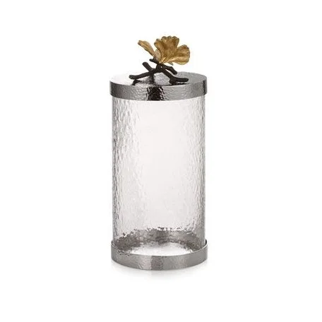 Hotelware Canister Glass Containers for Kitchen with Gold Gingko Leaf Fancy Design Decorations