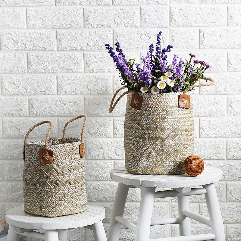 Amazon Best Seller Handcraft Decorative Woven Wicker Seagrass Wooden Rattan Storage Basket