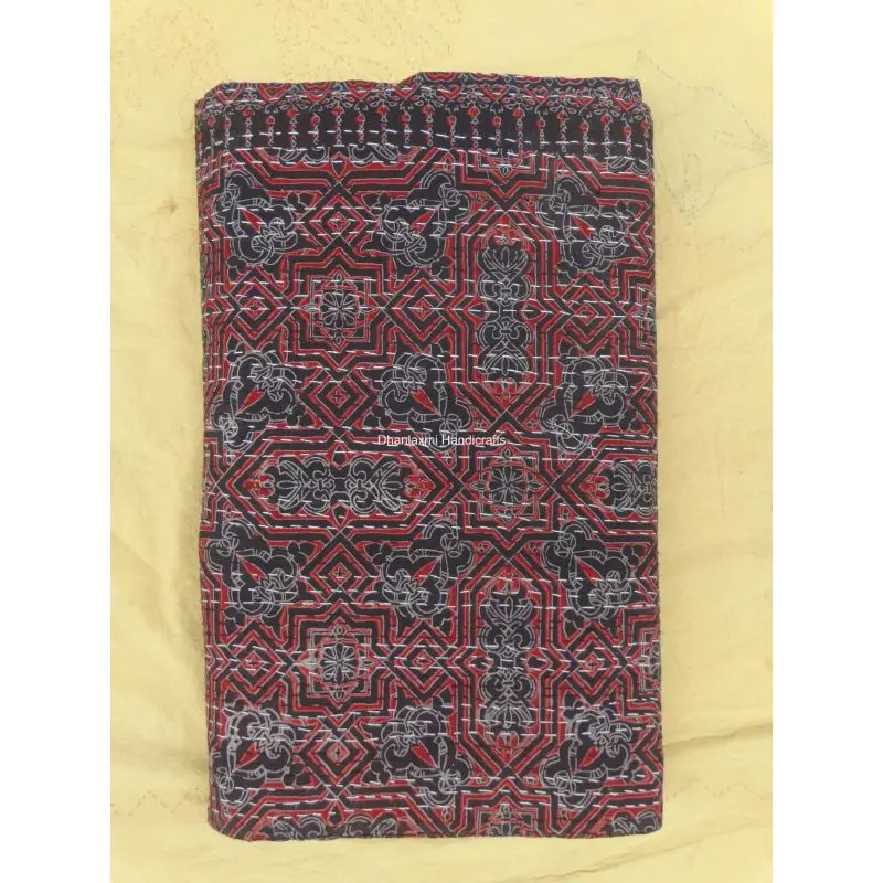 Красивое Хлопковое одеяло Kantha в черном цвете ручной работы домашнее декоративное покрывало оптовая продажа индийское Ajrakh с ручным принтом Gudari