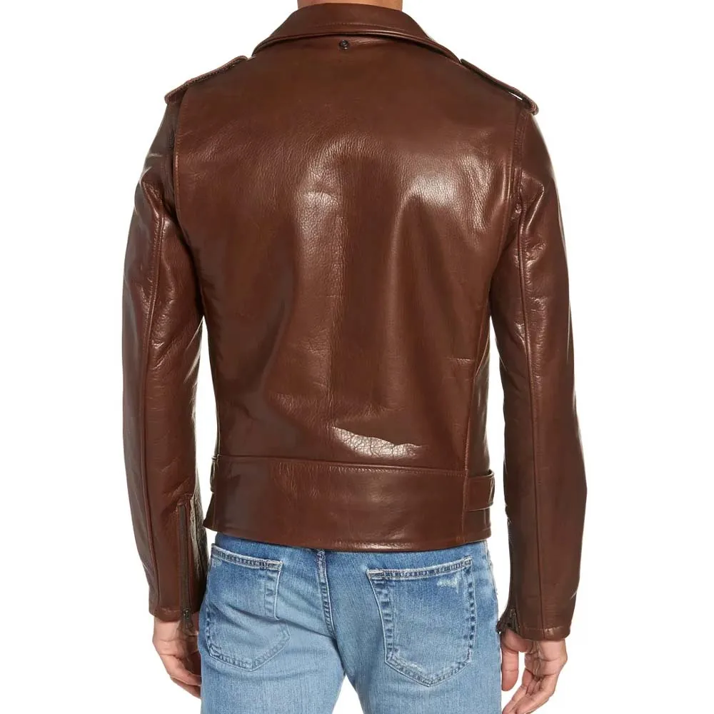 Мужская модная Коричневая байкерская кожаная куртка из коровьей шкуры оригинальная Байкерская бренди на молнии с перекрестной застежкой натуральной кожи индивидуальный дизайн