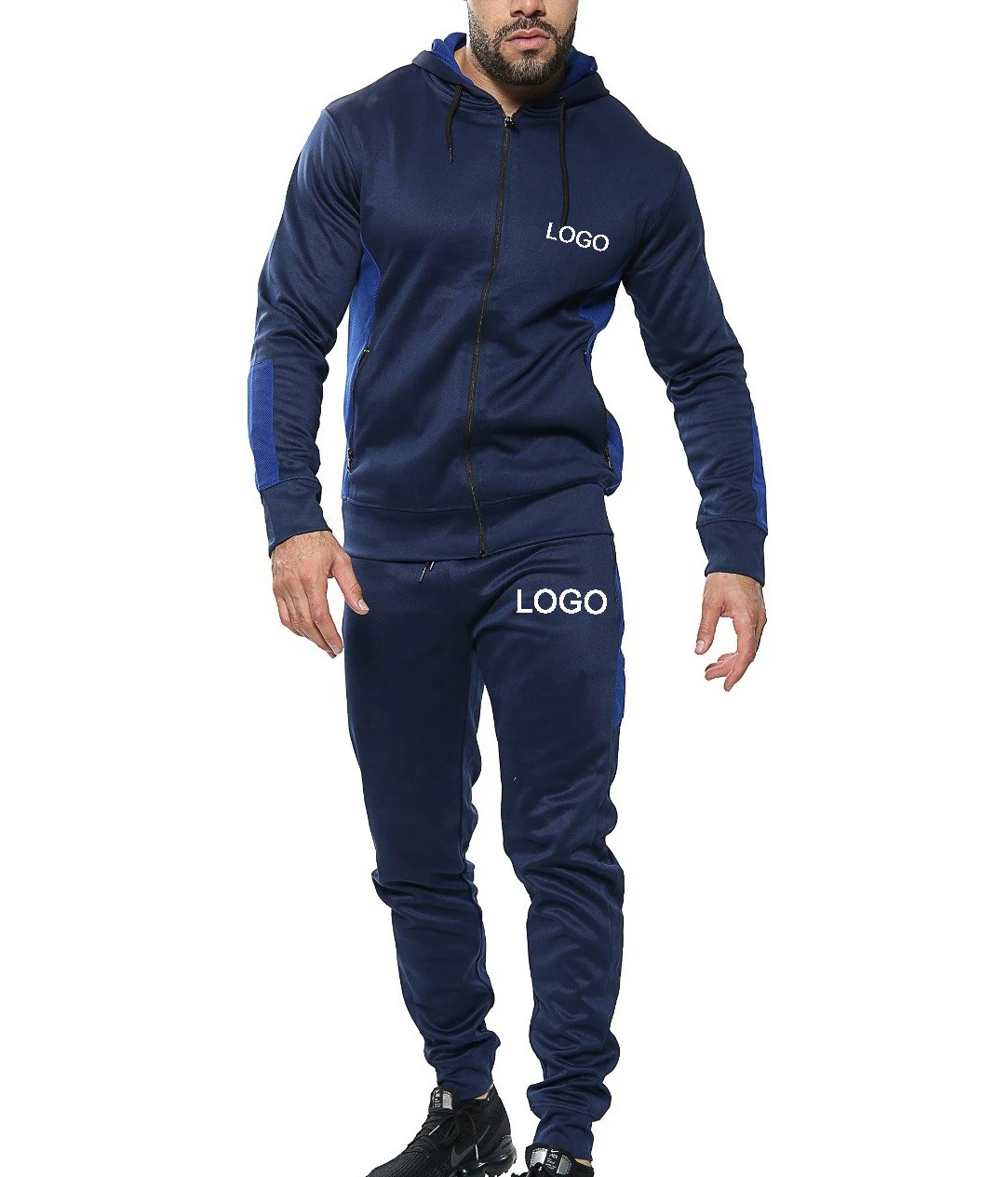 Wholesale OEM Fitted Sweat Suit Tracksuit Zipper Hooded Jogging Men Jogger Track Suit For Sale