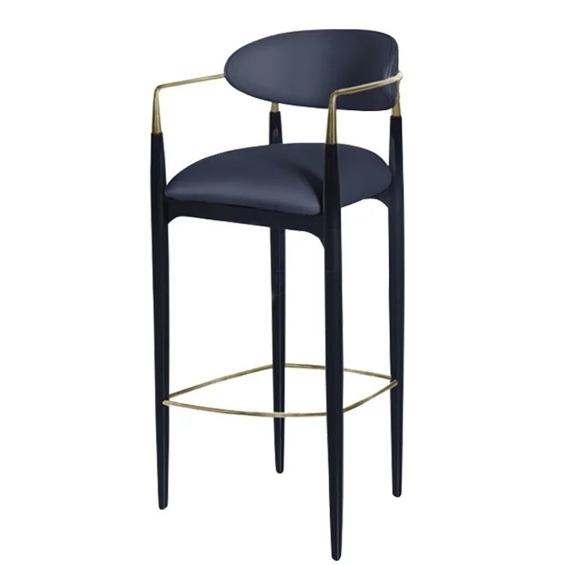 China Aluminum Gold Plated Armrest Fabric Black Frame Upholstery Metal Legs Dark Blue Bar Regular Bar Stools