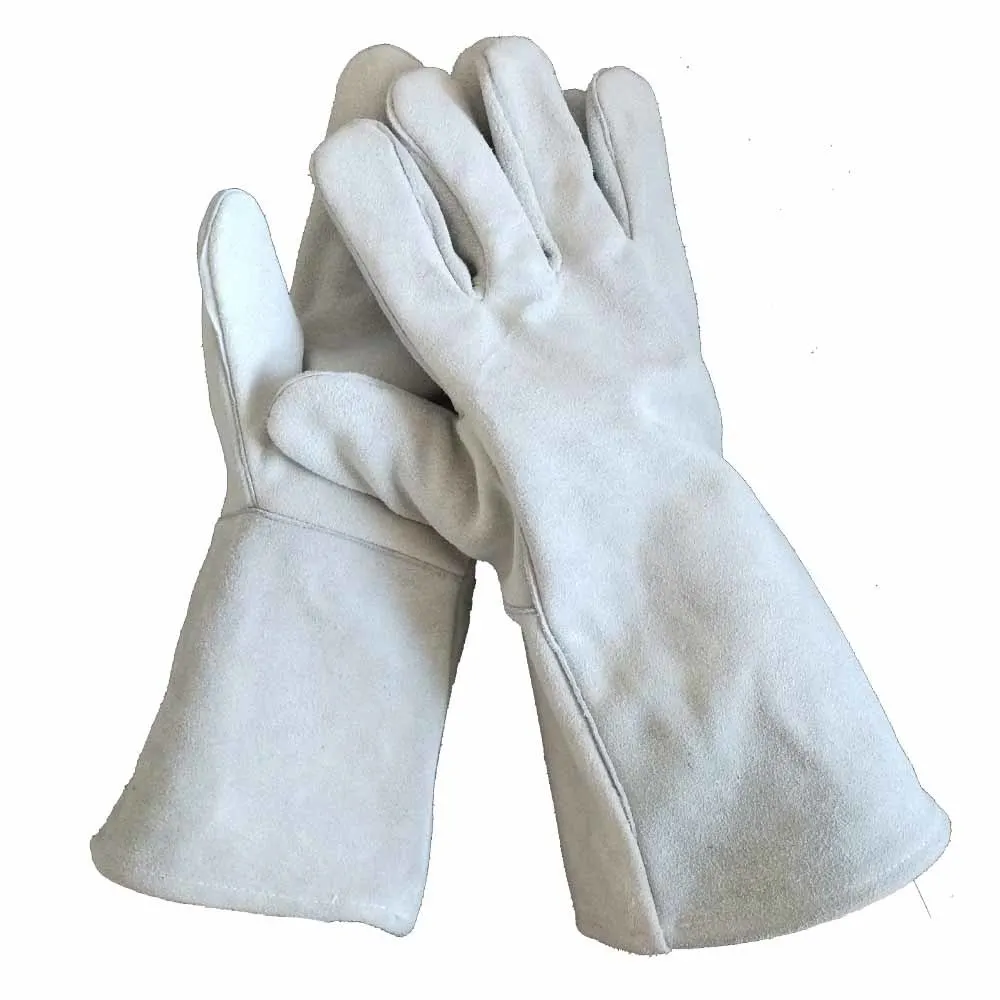 Coated Industrial Long Leather Welding Gloves Working Safety Gloves with Heat Resistance Cow Split Leather Material