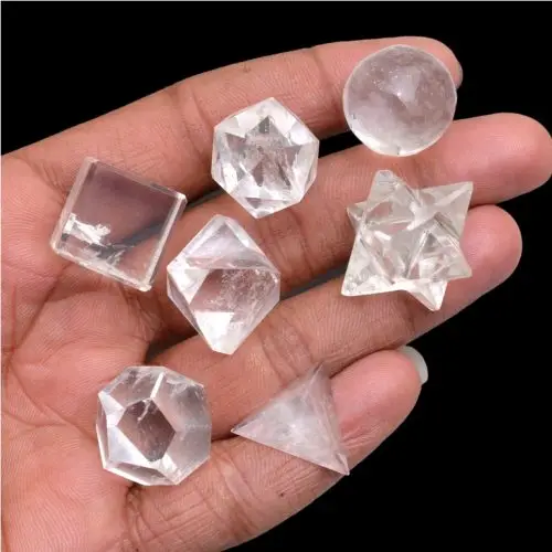7 Pieces Sacred Geometry Set Crystal Quartz Gemstone Agate Healing World Wide RELIGIOUS Handmade Gujarat India Worship GS-018