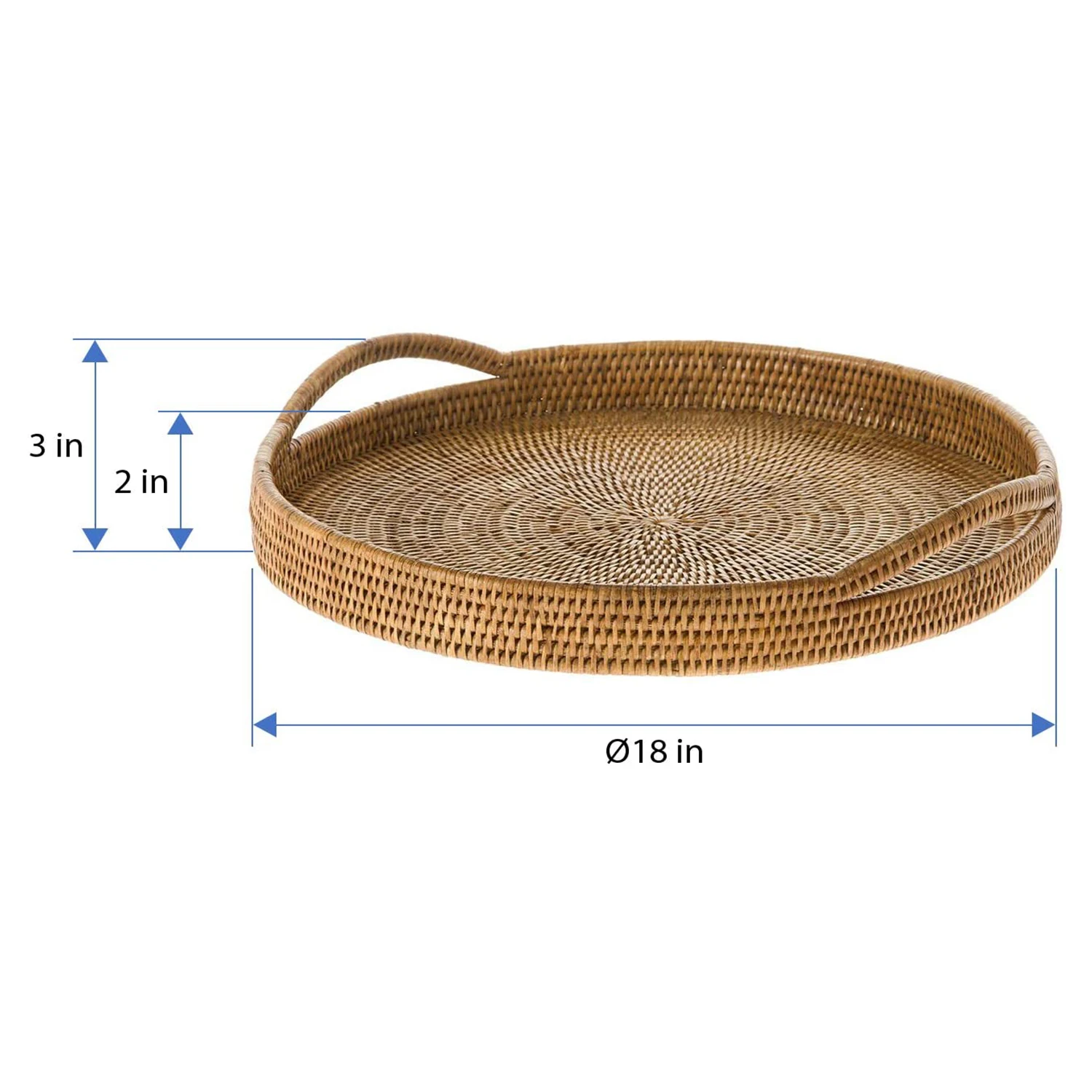 Luxury brown rattan tray with handles handwoven rattan round tray vintage rattan breakfast tray