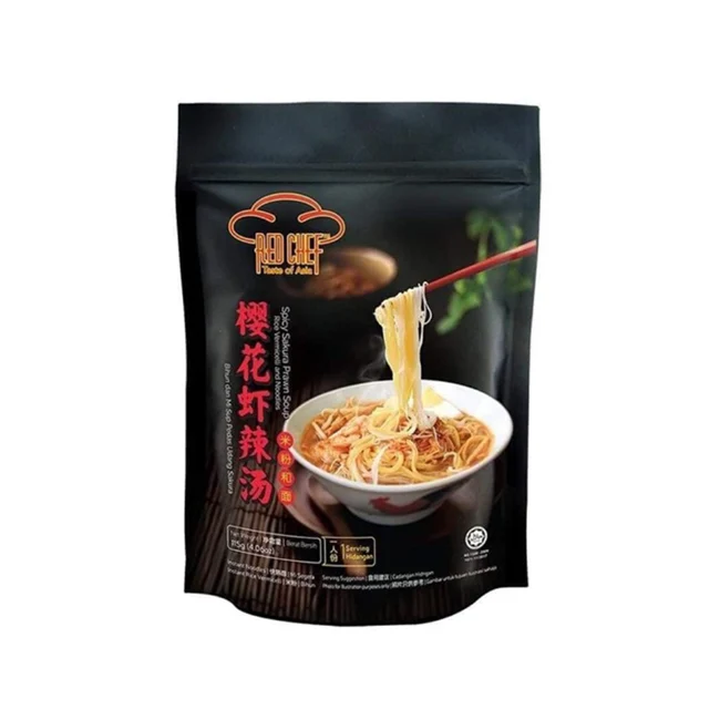Halal Certified Malaysia Red Chef Spicy Sakura Prawn Soup Rice Vermicelli And Noodles Two Types Noodles Instant Food