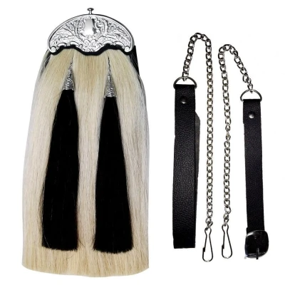 Horse Hair Sporran 2 black tassels chain straps