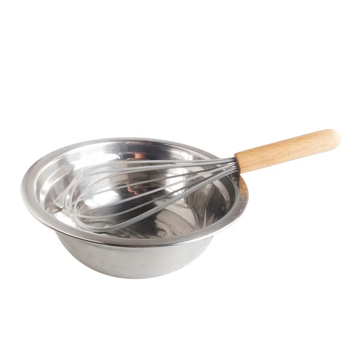 8 Inches Oak Wood Handle Silicone Wire Egg Beater Egg Whisk