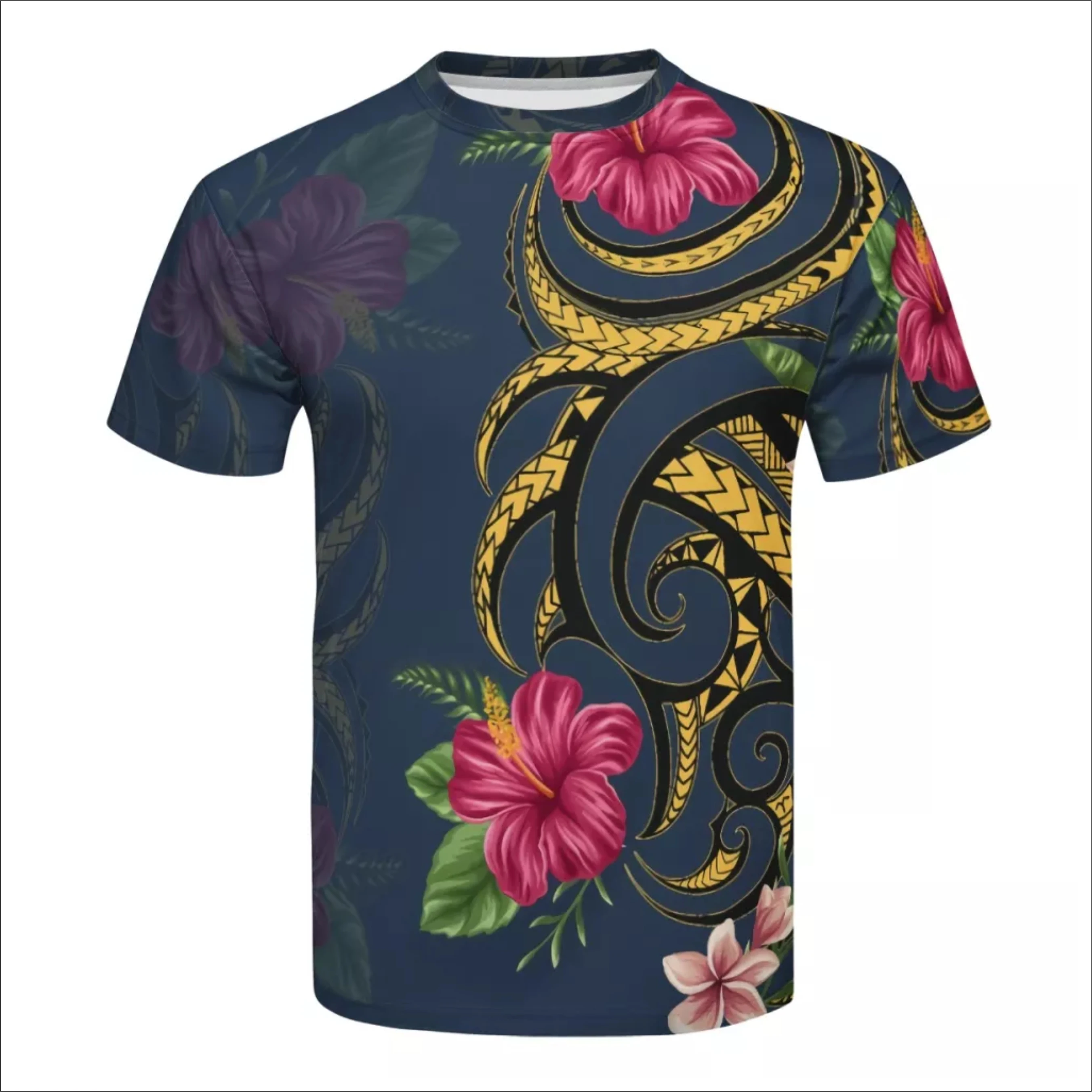 Custom Big Size 5XL Polynesian tribal design Clothing Hibiscus Printing Men T Shirt Wholesale Running T Shirts