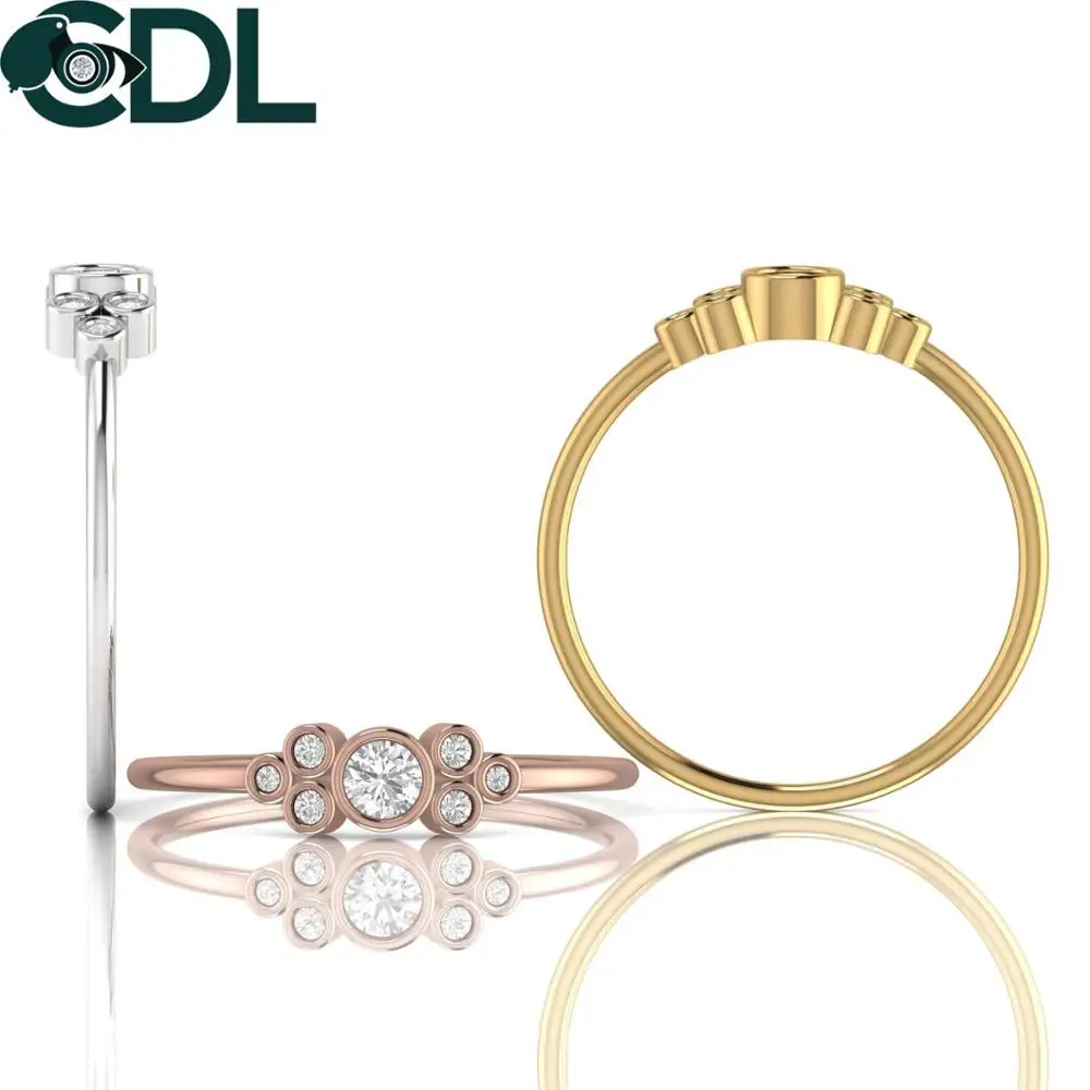 Real Diamond Ring with Bezel set Solid 14kt Yellow Rose White Gold 1.36 Gram For Women