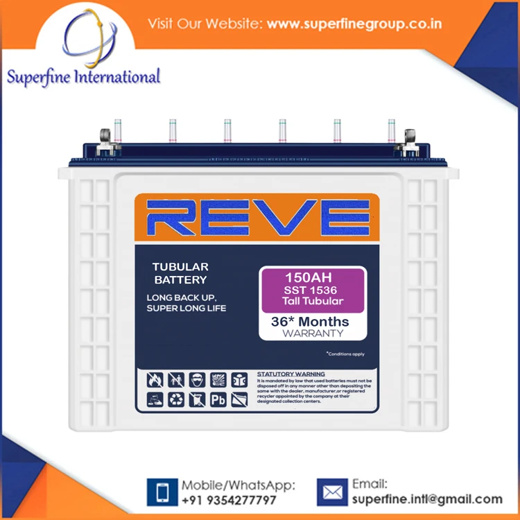 Reve Anti Corrosion Long Life 12V 150AH Deep Cycle Tubular Alkaline Battery Manufacturer & Global Supplier At Bulk Rate