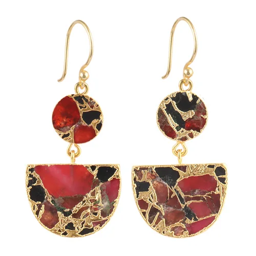 Elegant fashion red & black mojave copper turquoise hook dangle earrings  24k gold plated handmade drop dangle earrings jewelry