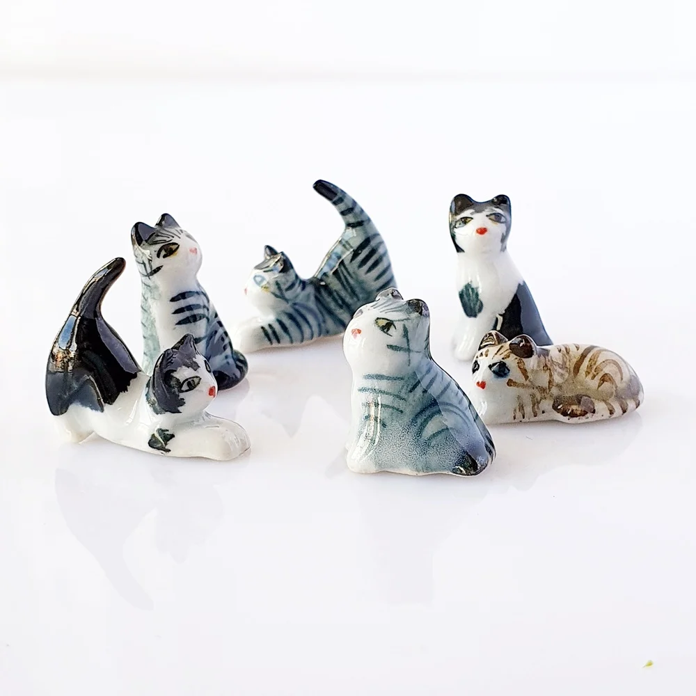 Dollhouse Miniatures Ceramic Figurine Animals Cat Kitten 6pcs/set
