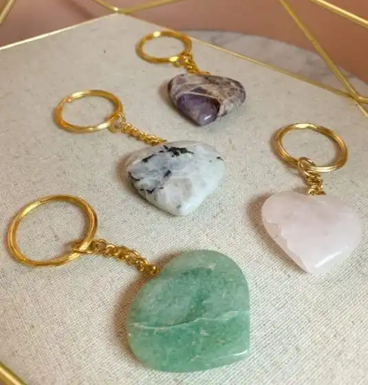 Beautiful ROSE QUARTZ HEART SHAPE KEYCHAIN / Natural PINK ROSE QUARTZ KEYCHAIN FOR BIKE AND CAR / AGATE KEYCHAINS