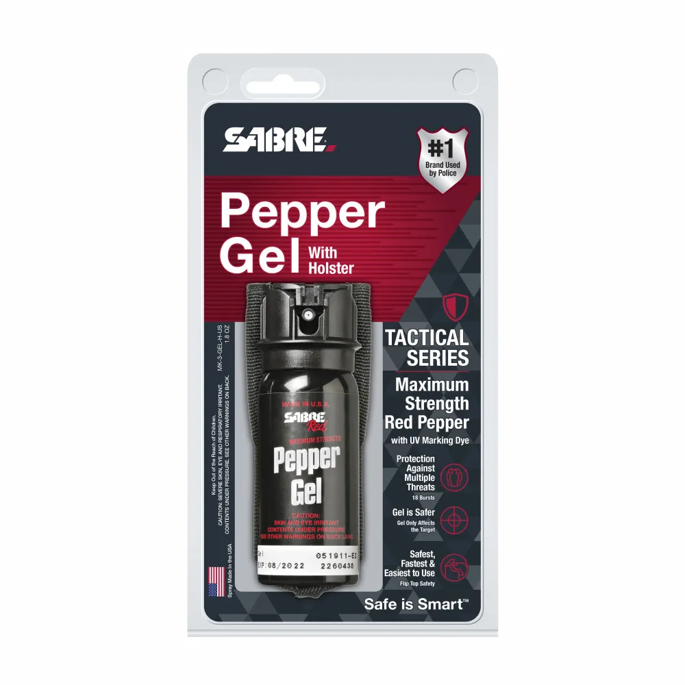 SABRE Tactical Pepper Gel With Holster 18 Bursts, 18-Foot (5.5 Meter) Range Gel Is Safer, Flip Top Safety, Professional Grade