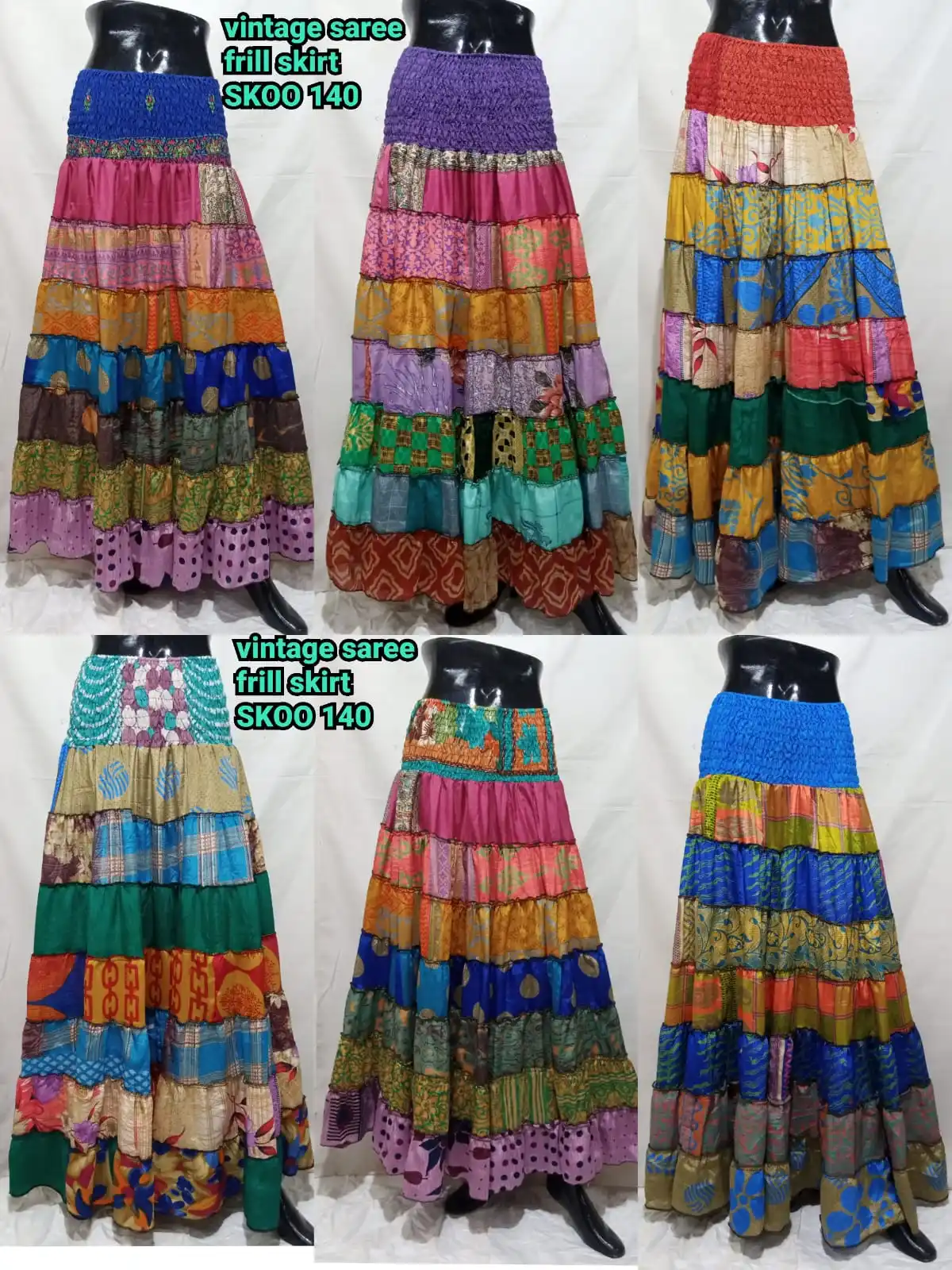 Indian boho vintage style casual silk and saree long frill skirt modern designs and fancy style boho frill saree skirt