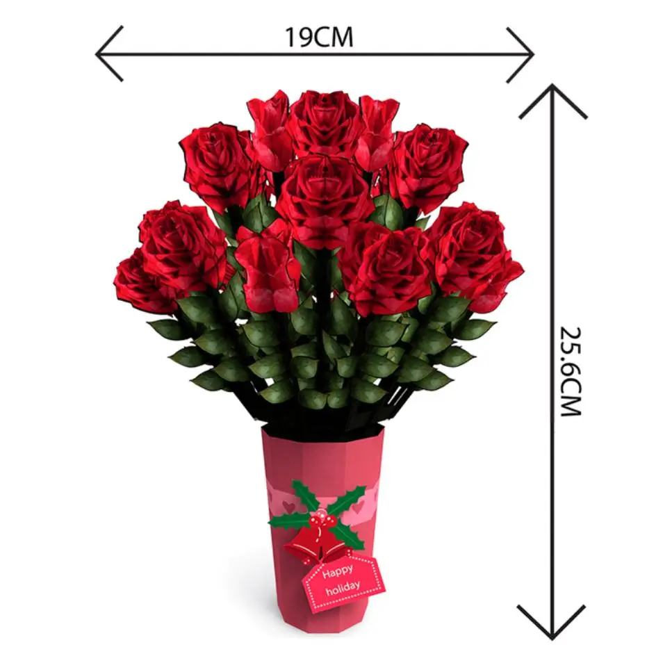 Christmas rose flower bouquet 3D Pop up card Holidays Greeting cards Creative Handmade laser cutting cards