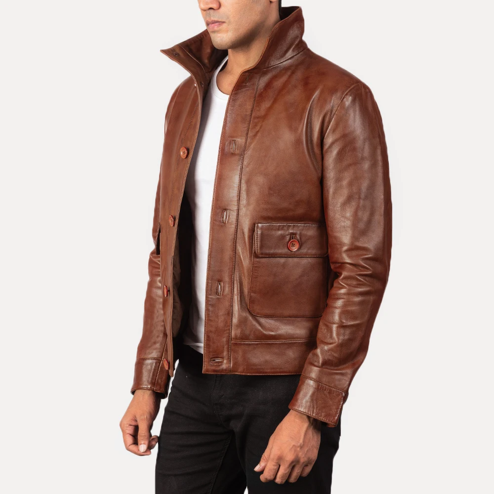 Columbus Brown Leather Bomber Jacket made by Genuine Cowhide for mens  women kids sheep Leather jacket cow leather jacket Goat