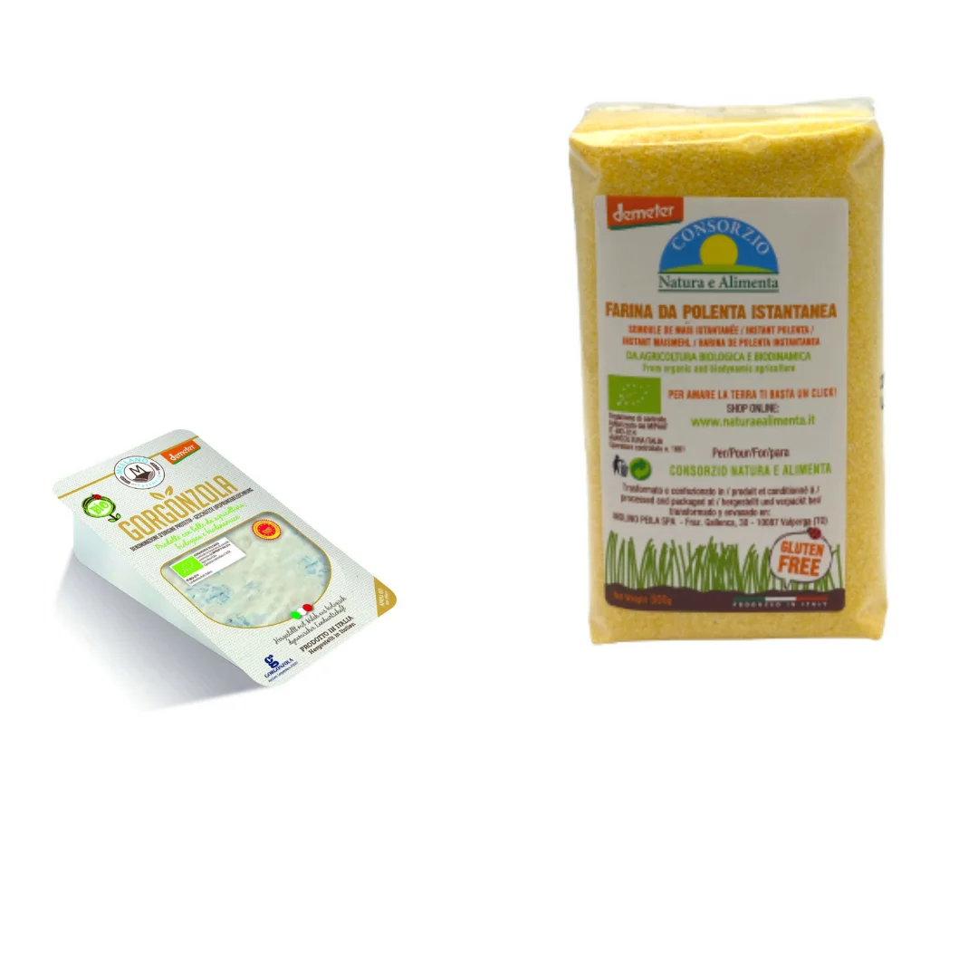 Organic italian quality instant polenta corn yellow FLOUR 500gr with organic  italian GORGONZOLA PDO blue chee