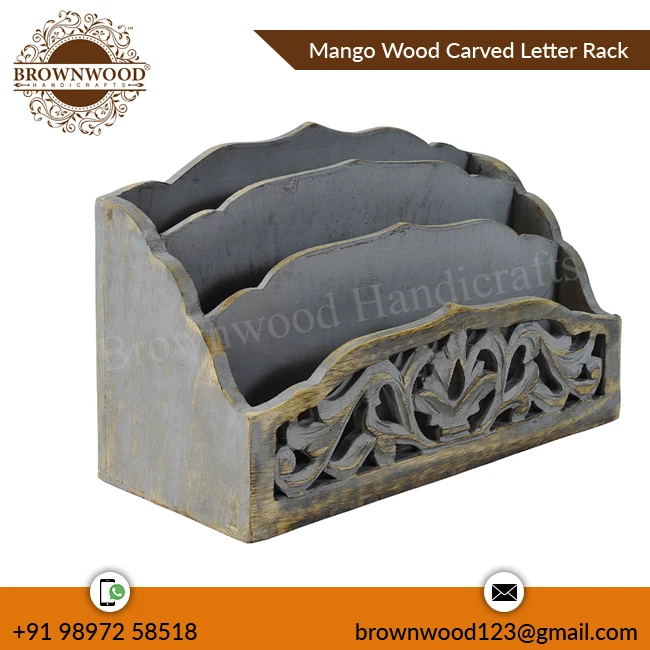 Wholesale Supplier of Best Quality Durable Handmade Mango Wood Carved Letter Rack For Home Office Desk Use Factory Price