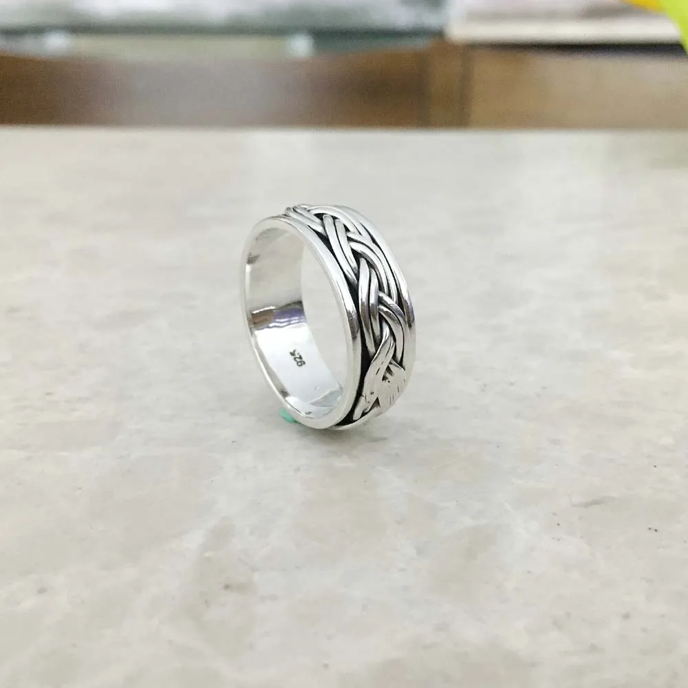 Manufacture Handmade Leaf Spinner Band Ring For Women Men Solid 925 Sterling Silver Antique Design Band Wholesale Bulk Rings