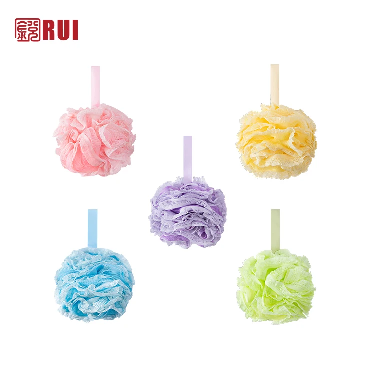 50g Customized Soft Exfoliating Foamy Bath Soap Balls Mesh Puffs Body Scab Buddy Shower Sponges